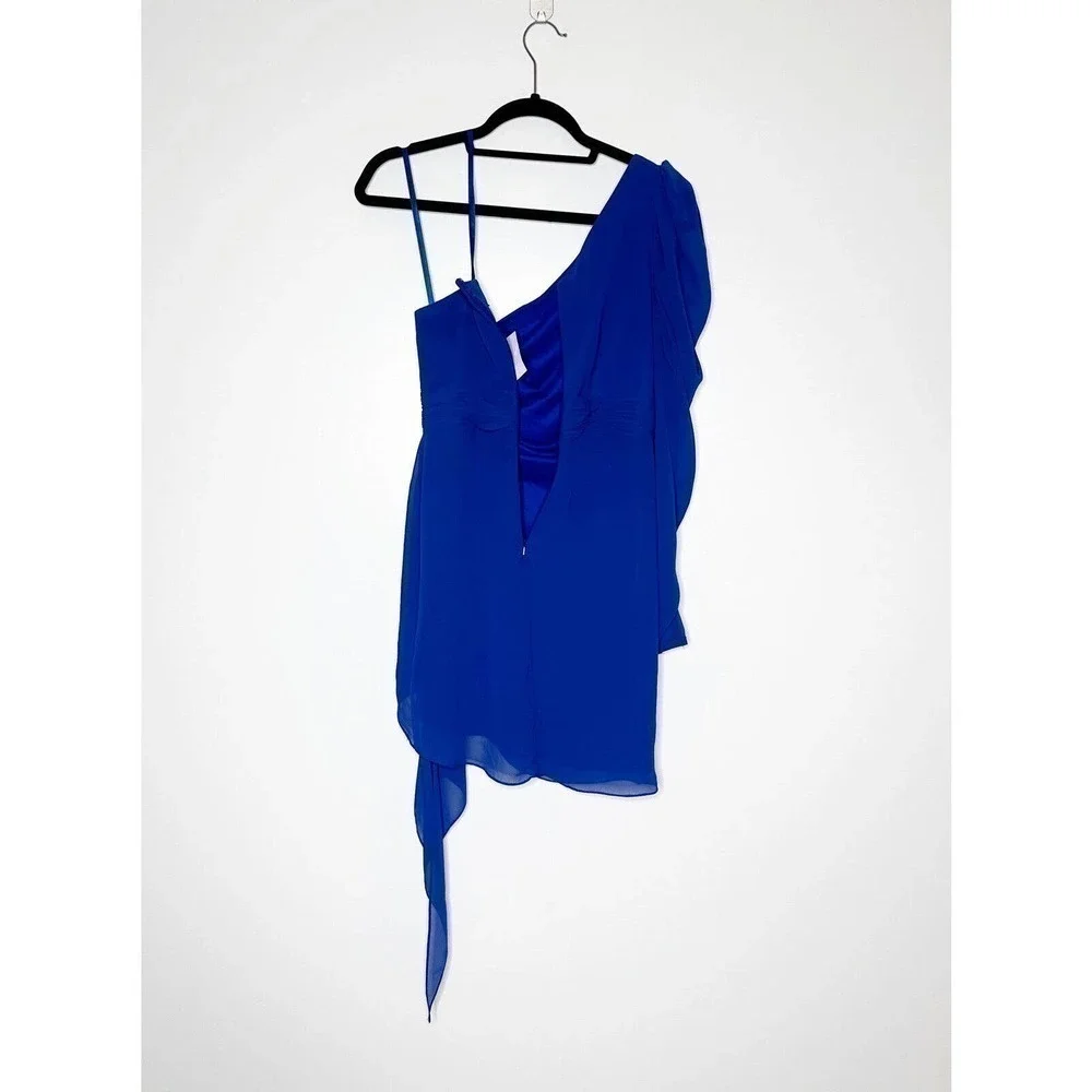NWT Ieena For MacDuggal One Shoulder Mini Dress Women's Blue Size 2 - Picture 5 of 6